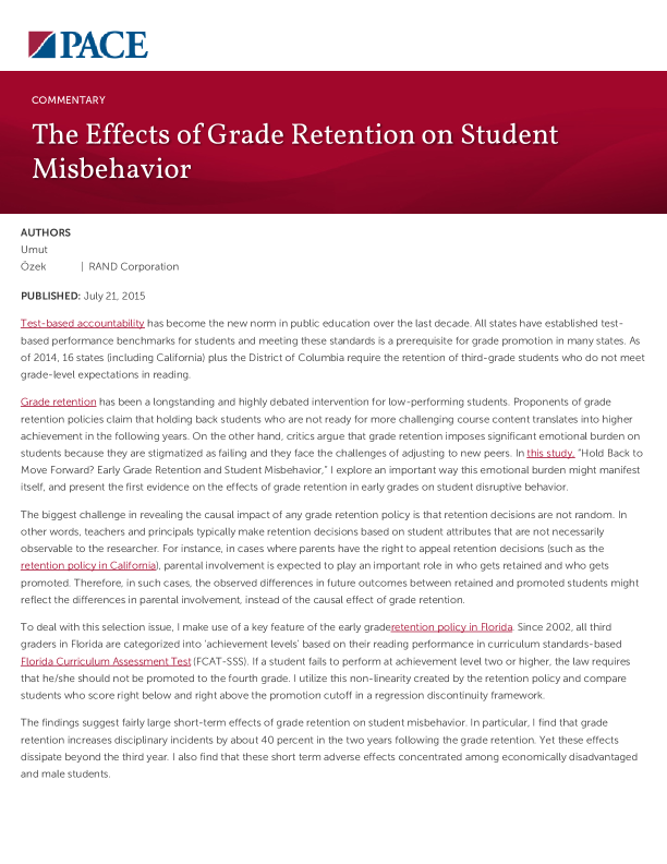 The Effects of Grade Retention on Student Misbehavior PDF