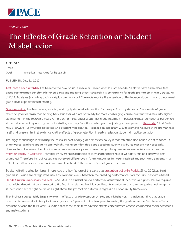 The Effects of Grade Retention on Student Misbehavior PDF