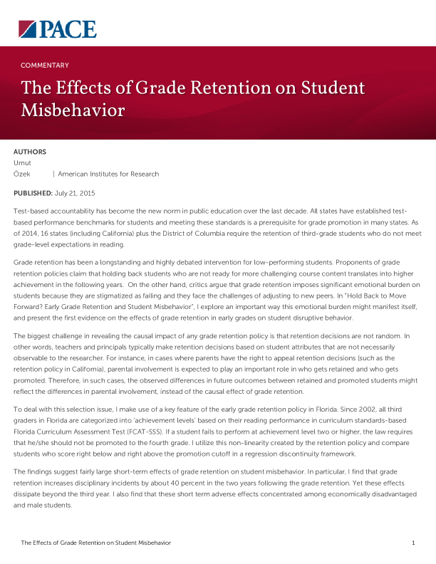 The Effects of Grade Retention on Student Misbehavior PDF