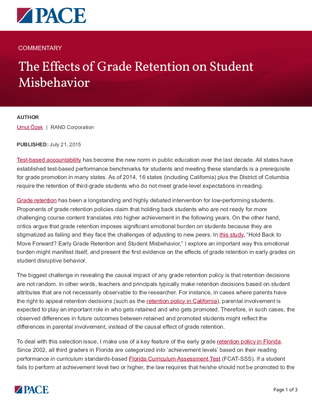 The Effects of Grade Retention on Student Misbehavior PDF