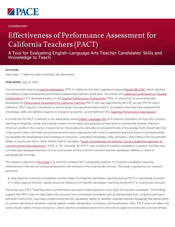 Effectiveness of Performance Assessment for California Teachers (PACT) PDF