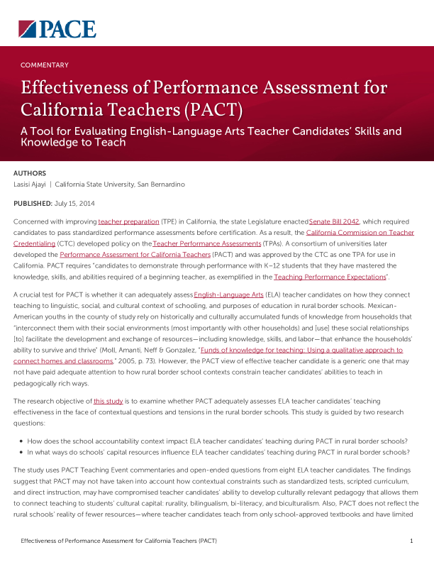 Effectiveness of Performance Assessment for California Teachers (PACT) PDF