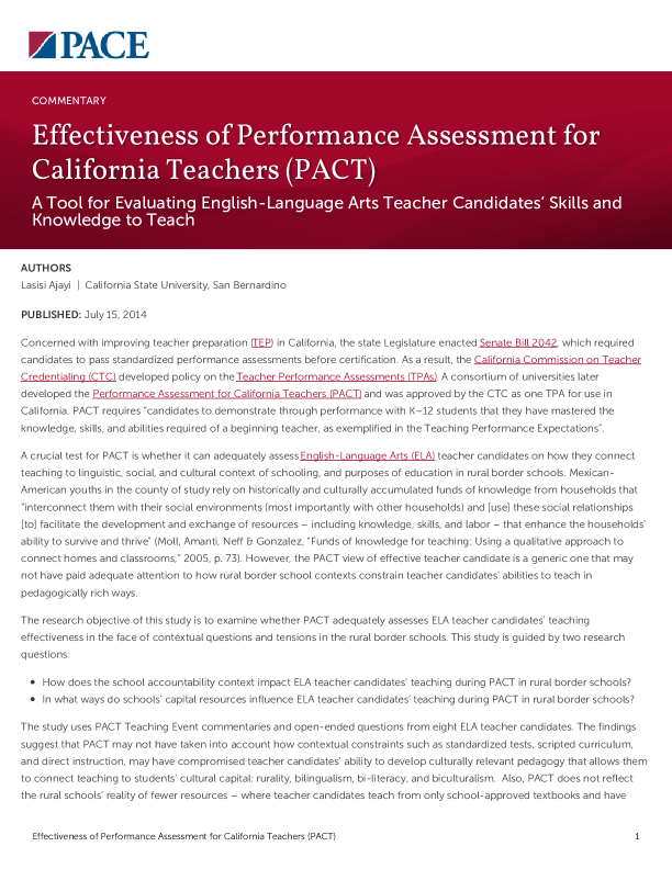 Effectiveness of Performance Assessment for California Teachers (PACT) PDF