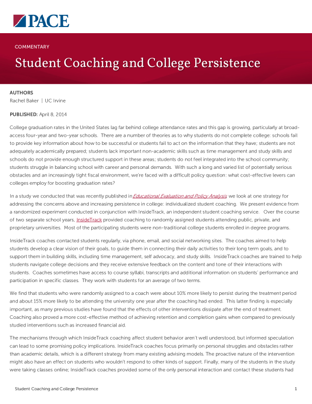 Student Coaching and College Persistence PDF