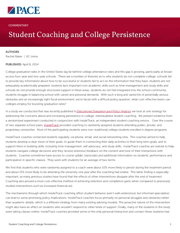Student Coaching and College Persistence PDF