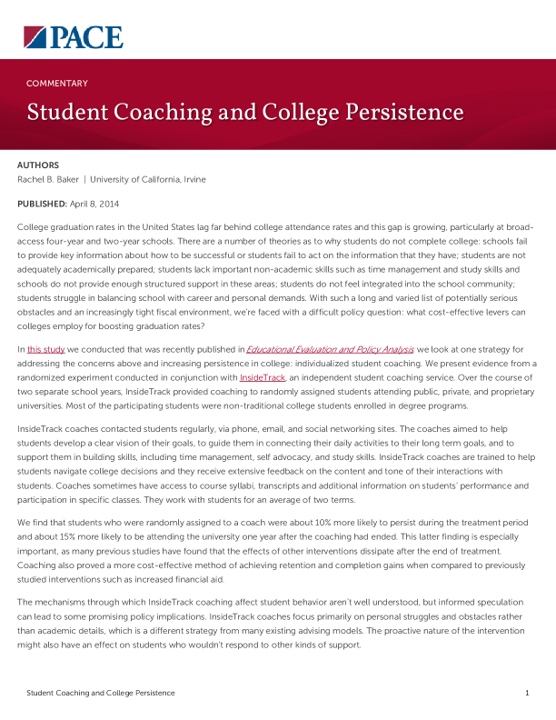 Student Coaching and College Persistence PDF