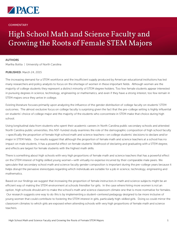 High School Math and Science Faculty and Growing the Roots of Female STEM Majors PDF