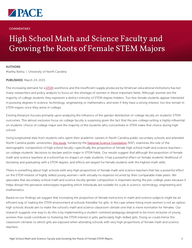 High School Math and Science Faculty and Growing the Roots of Female STEM Majors PDF