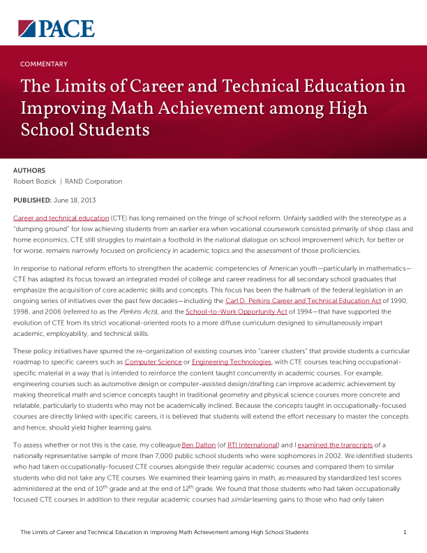 The Limits of Career and Technical Education in Improving Math Achievement among High School Students PDF