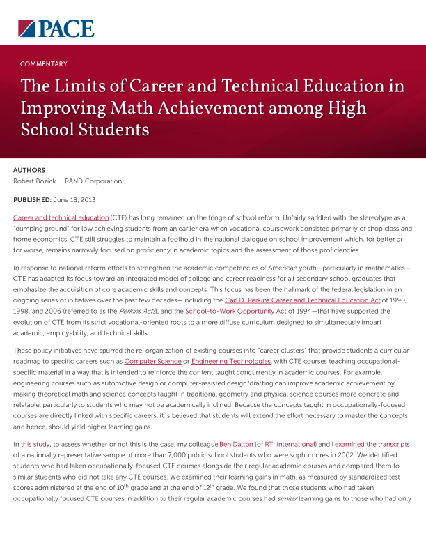 The Limits of Career and Technical Education in Improving Math Achievement among High School Students PDF