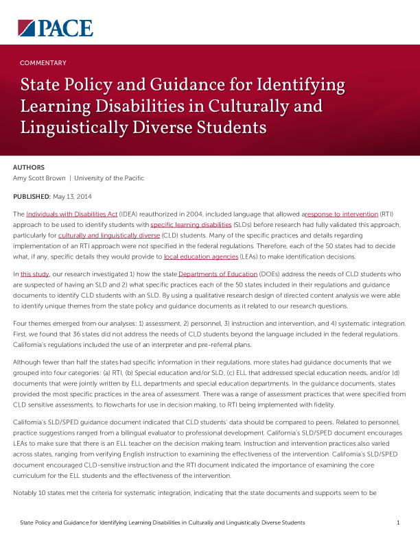 State Policy and Guidance for Identifying Learning Disabilities in Culturally and Linguistically Diverse Students PDF