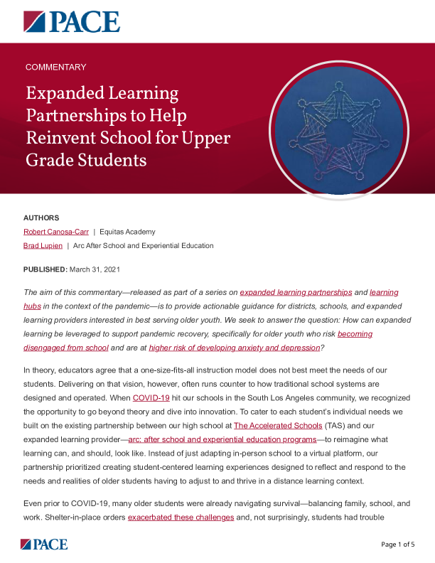 Expanded Learning Partnerships to Help Reinvent School for Upper Grade Students PDF