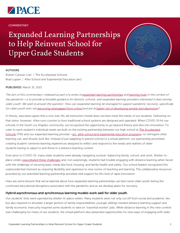 Expanded Learning Partnerships to Help Reinvent School for Upper Grade Students PDF