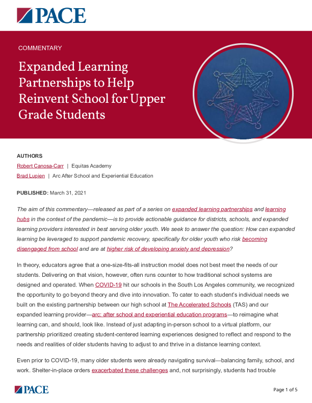 Expanded Learning Partnerships to Help Reinvent School for Upper Grade Students PDF
