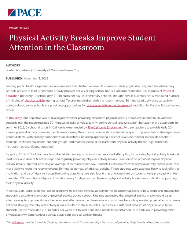 Physical Activity Breaks Improve Student Attention in the Classroom PDF