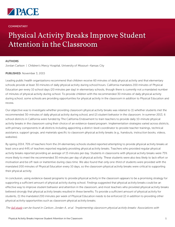 Physical Activity Breaks Improve Student Attention in the Classroom PDF