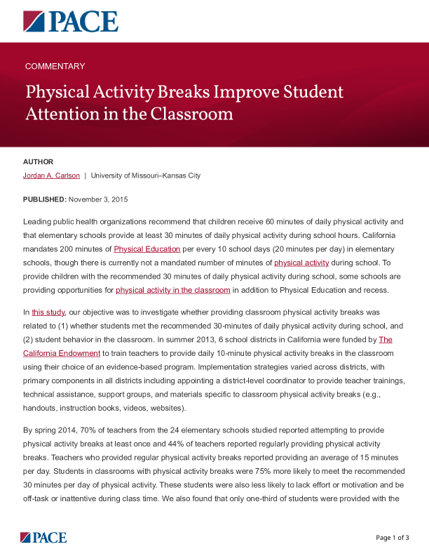 Physical Activity Breaks Improve Student Attention in the Classroom PDF