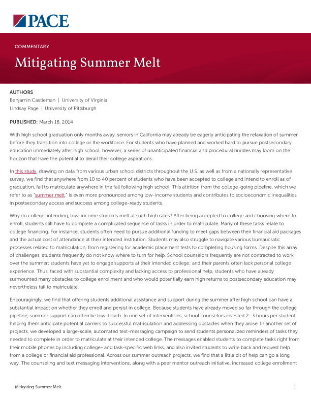 Mitigating Summer Melt PDF