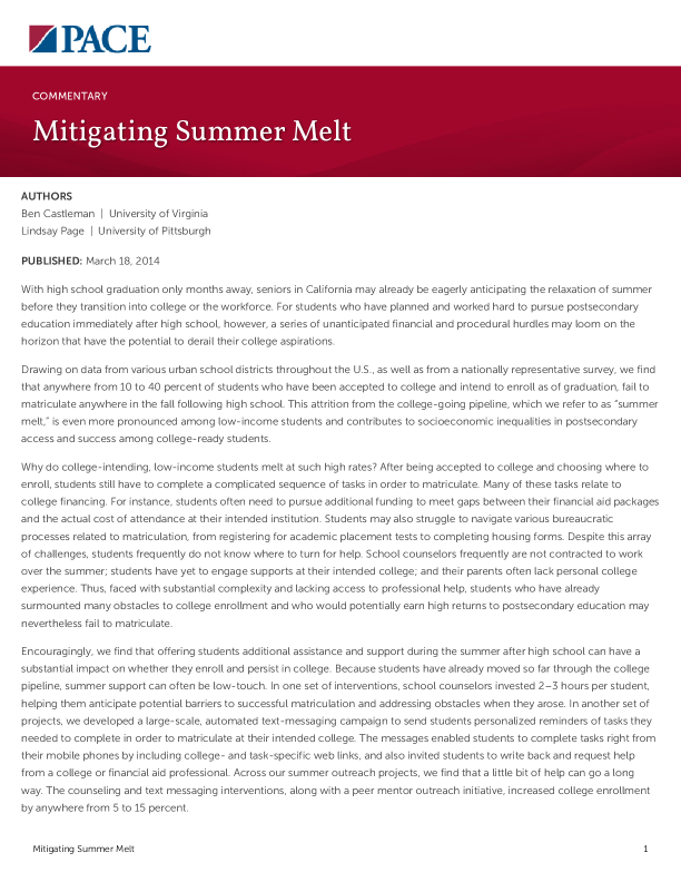 Mitigating Summer Melt PDF