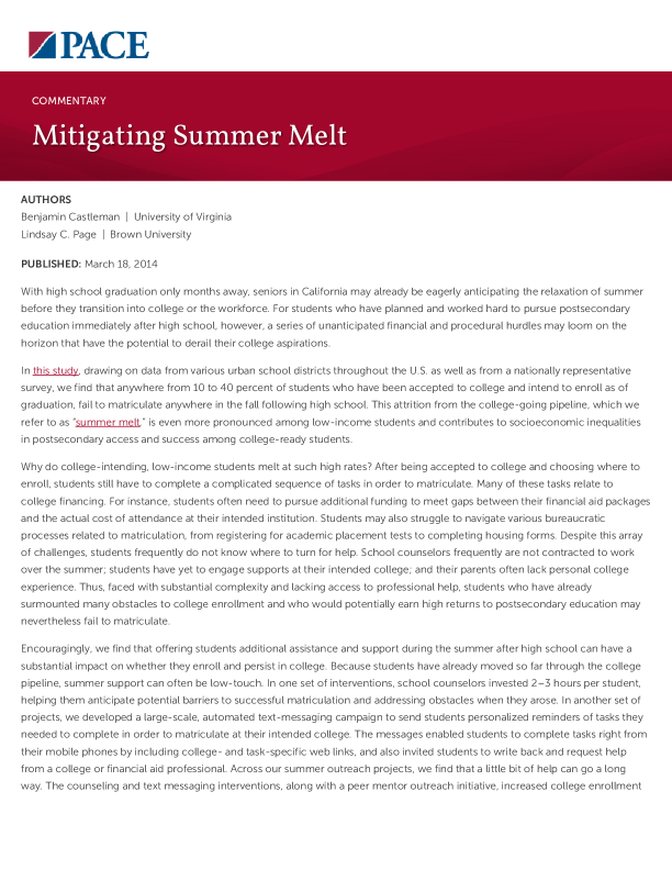 Mitigating Summer Melt PDF