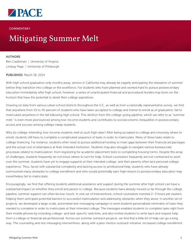 Mitigating Summer Melt PDF