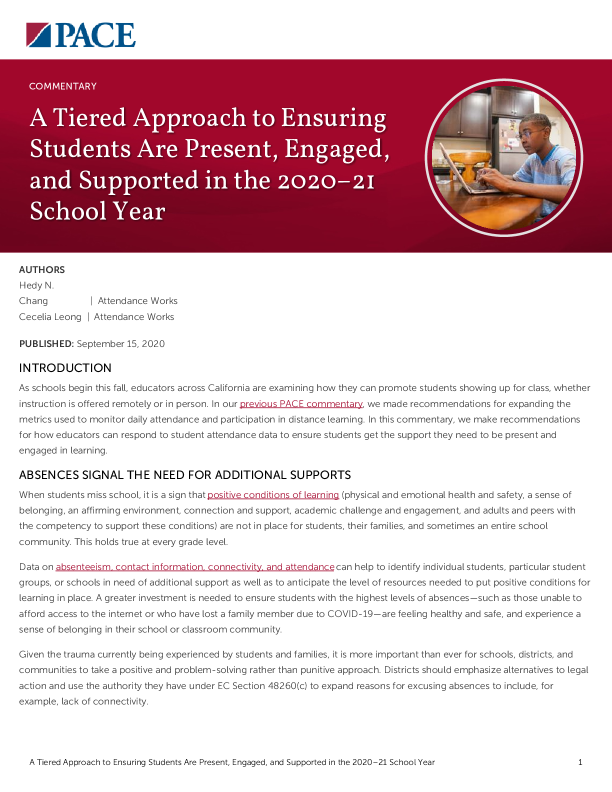 A Tiered Approach to Ensuring Students Are Present, Engaged, and Supported in the 2020–21 School Year PDF