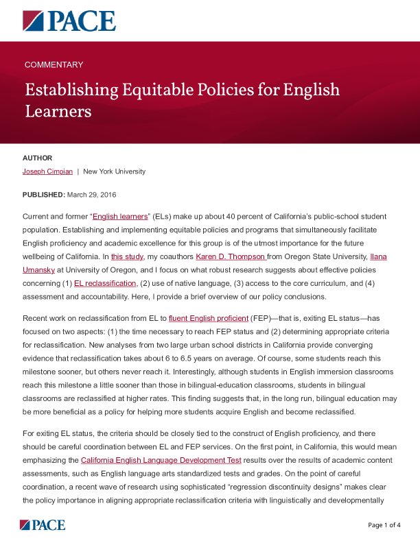 Establishing Equitable Policies for English Learners PDF