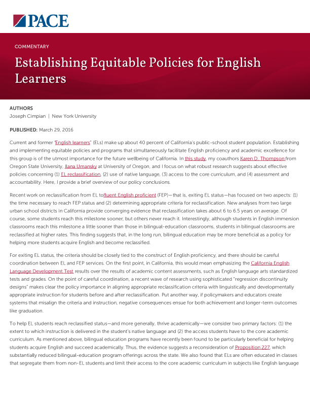 Establishing Equitable Policies for English Learners PDF