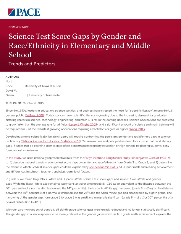 Science Test Score Gaps by Gender and Race/Ethnicity in Elementary and Middle School PDF