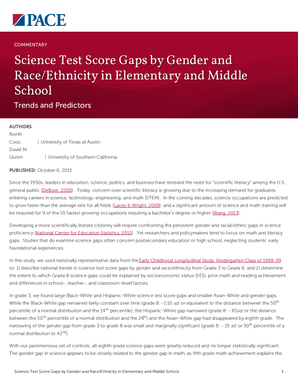 Science Test Score Gaps by Gender and Race/Ethnicity in Elementary and Middle School PDF