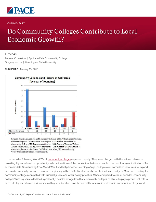 Do Community Colleges Contribute to Local Economic Growth? PDF