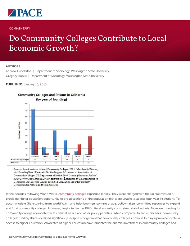 Do Community Colleges Contribute to Local Economic Growth? PDF