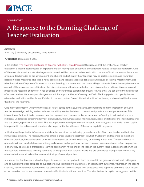 A Response to the Daunting Challenge of Teacher Evaluation PDF