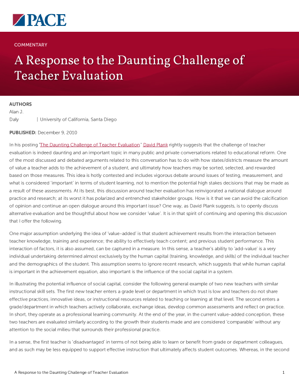 A Response to the Daunting Challenge of Teacher Evaluation PDF