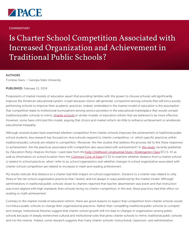 Is Charter School Competition Associated with Increased Organization and Achievement in Traditional Public Schools? PDF