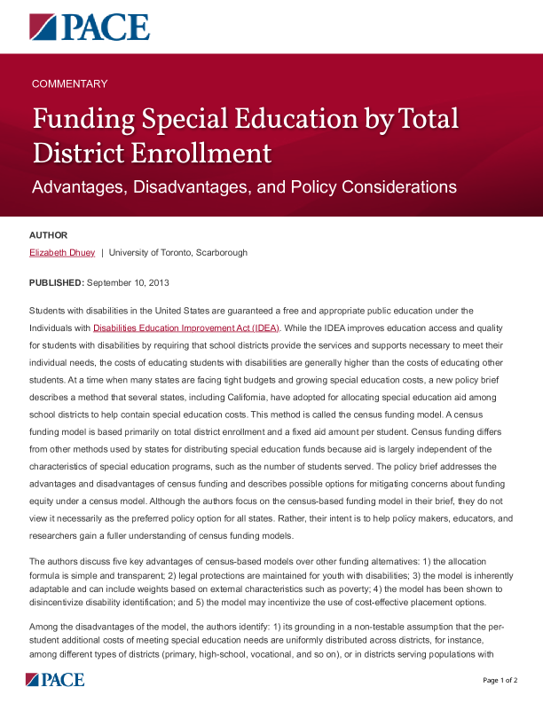 Funding Special Education by Total District Enrollment PDF