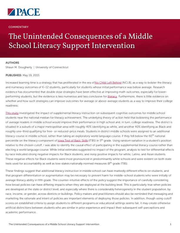 The Unintended Consequences of a Middle School Literacy Support Intervention PDF