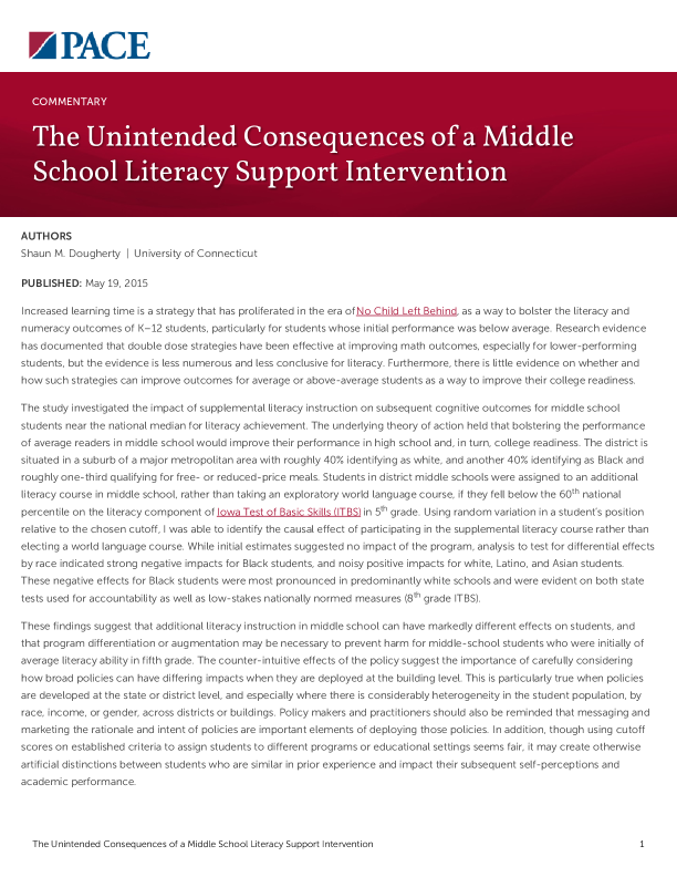 The Unintended Consequences of a Middle School Literacy Support Intervention PDF