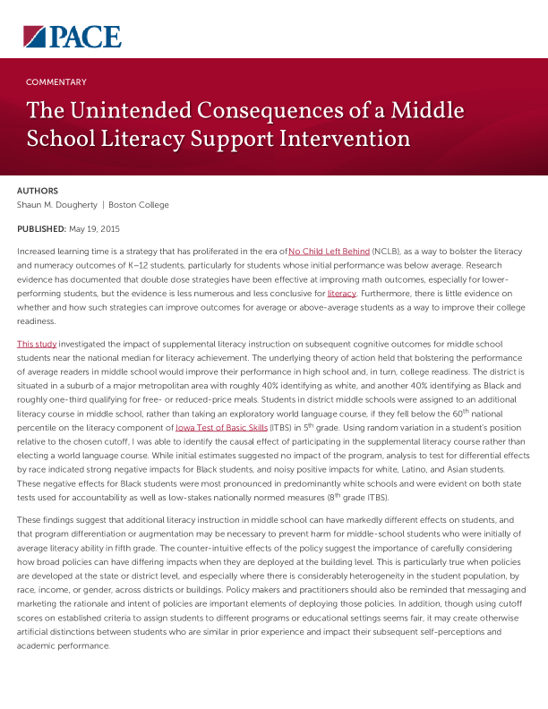 The Unintended Consequences of a Middle School Literacy Support Intervention PDF