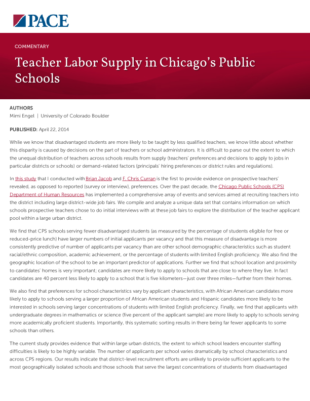 Teacher Labor Supply in Chicago’s Public Schools PDF