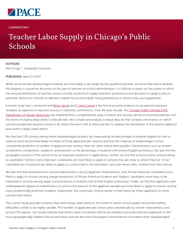 Teacher Labor Supply in Chicago’s Public Schools PDF