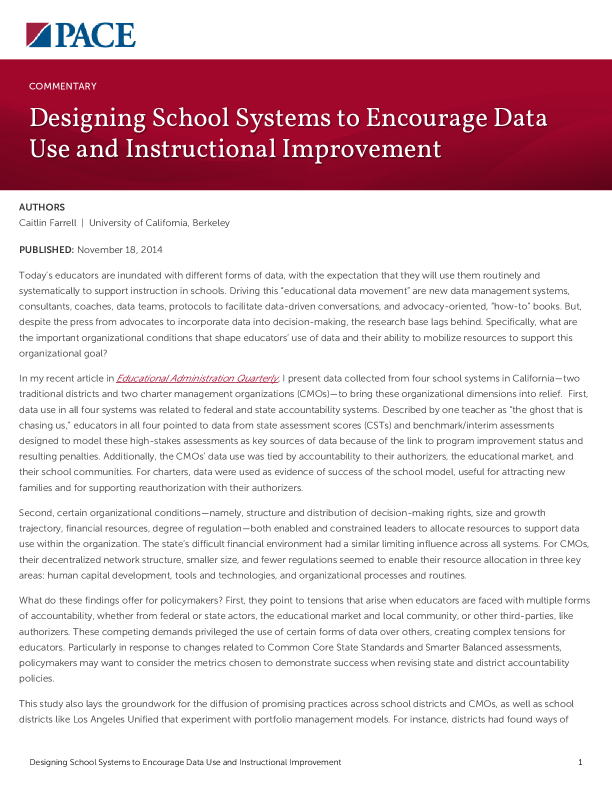 Designing School Systems to Encourage Data Use and Instructional Improvement PDF