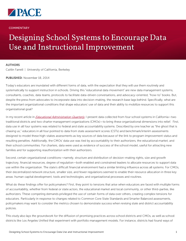 Designing School Systems to Encourage Data Use and Instructional Improvement PDF