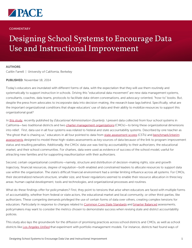 Designing School Systems to Encourage Data Use and Instructional Improvement PDF