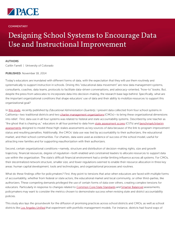 Designing School Systems to Encourage Data Use and Instructional Improvement PDF