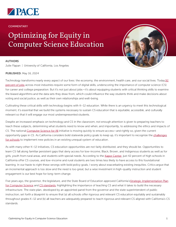 Optimizing for Equity in Computer Science Education PDF