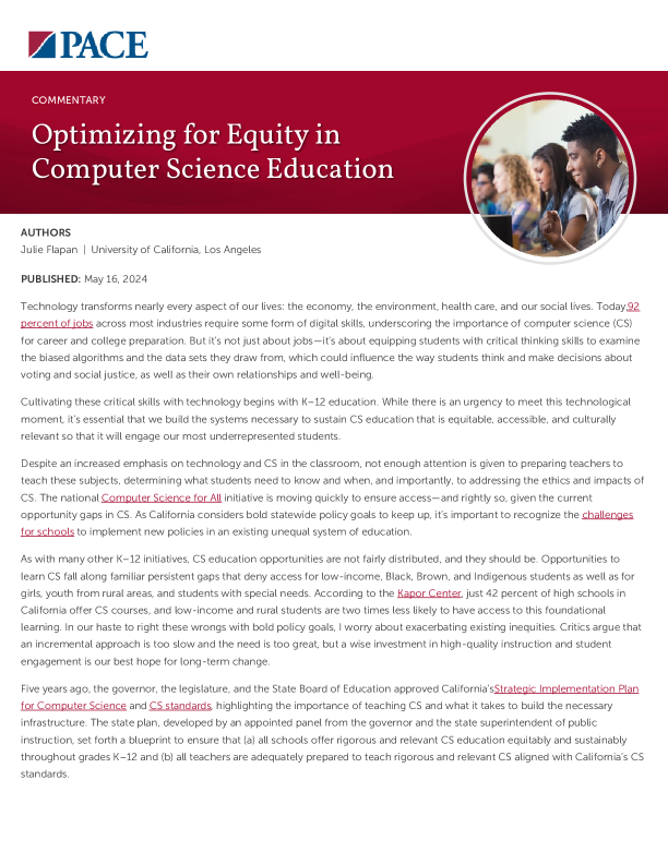Optimizing for Equity in Computer Science Education PDF