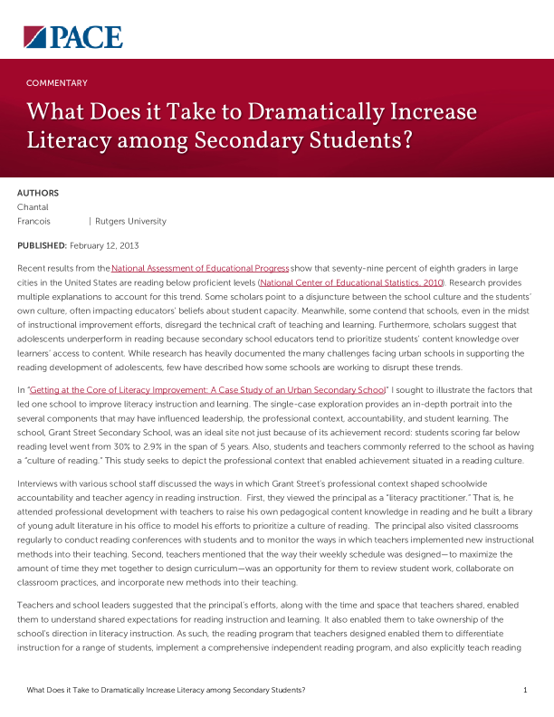 What Does it Take to Dramatically Increase Literacy among Secondary Students? PDF