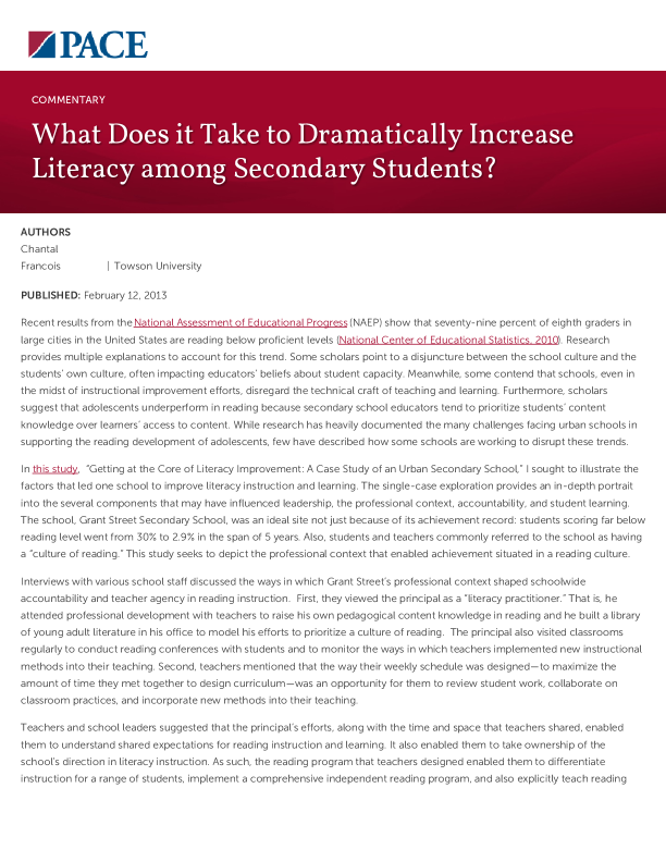 What Does it Take to Dramatically Increase Literacy among Secondary Students? PDF