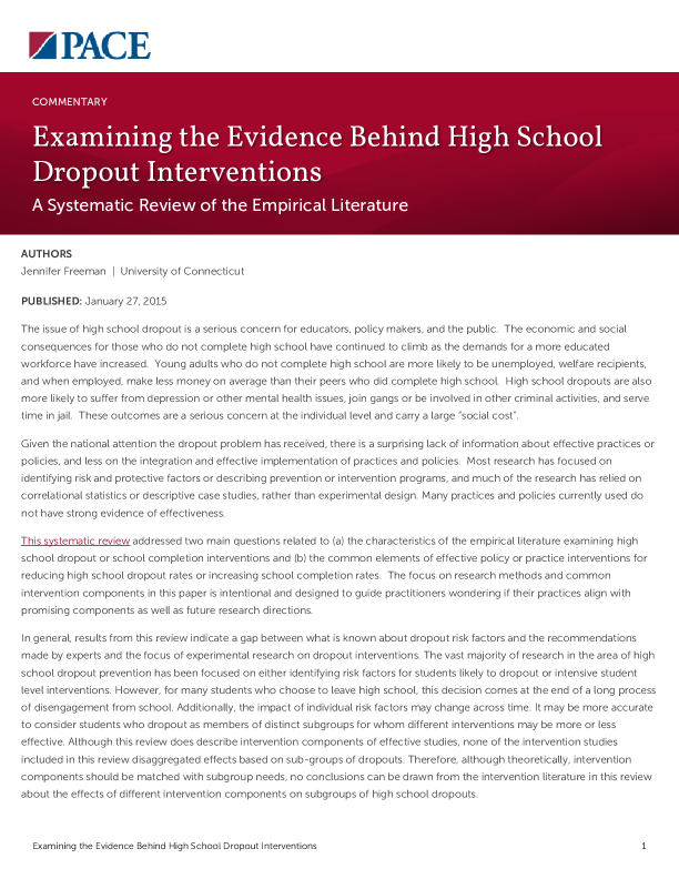 Examining the Evidence Behind High School Dropout Interventions PDF